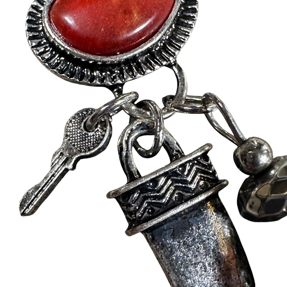 Free People Dandee Long Necklace NWT Silver Red Agate Tassel Boho Charm - Picture 8 of 8
